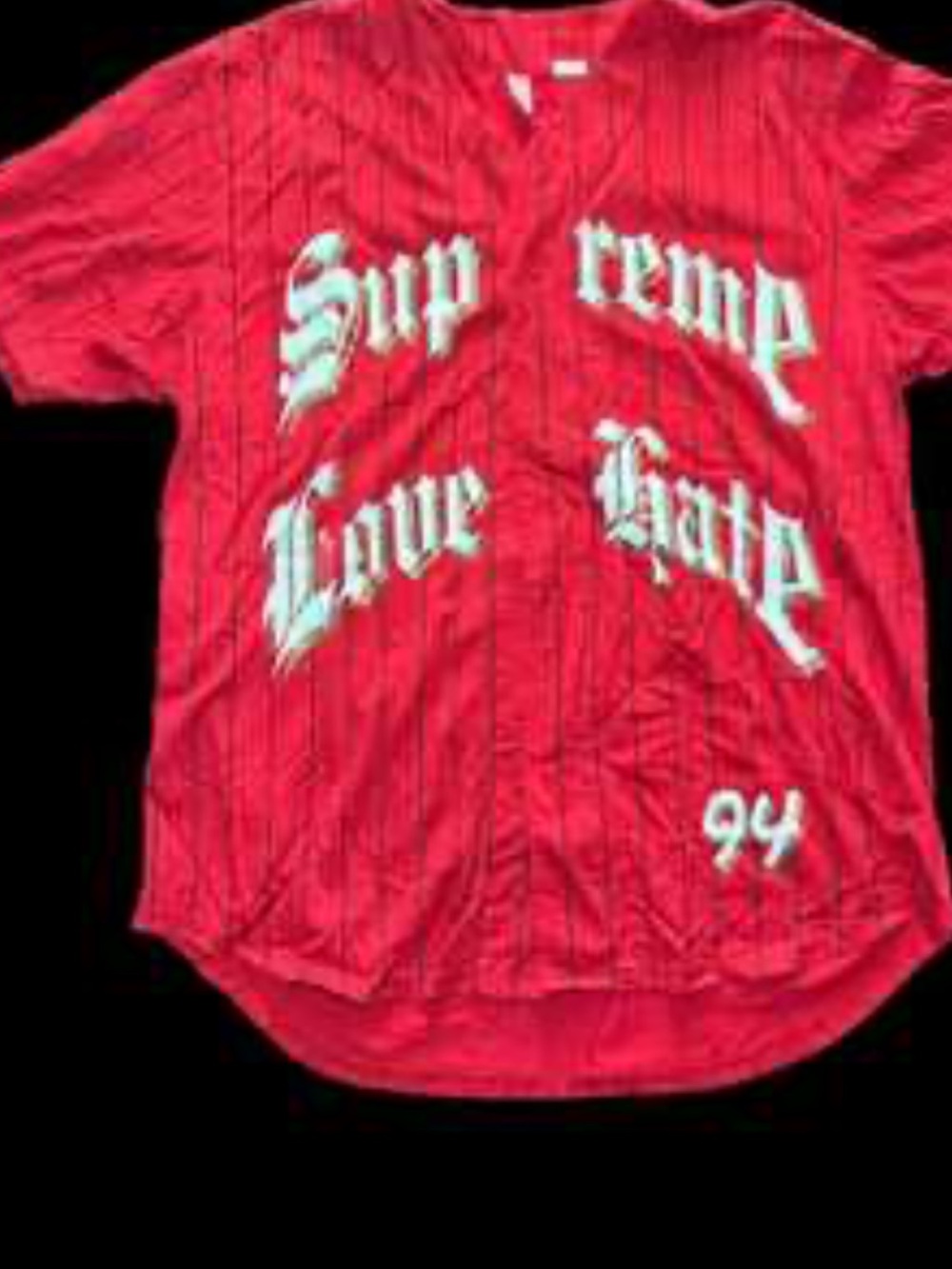 RARE Supreme Red Pinstripe Baseball Jersey with White Gothic Logo